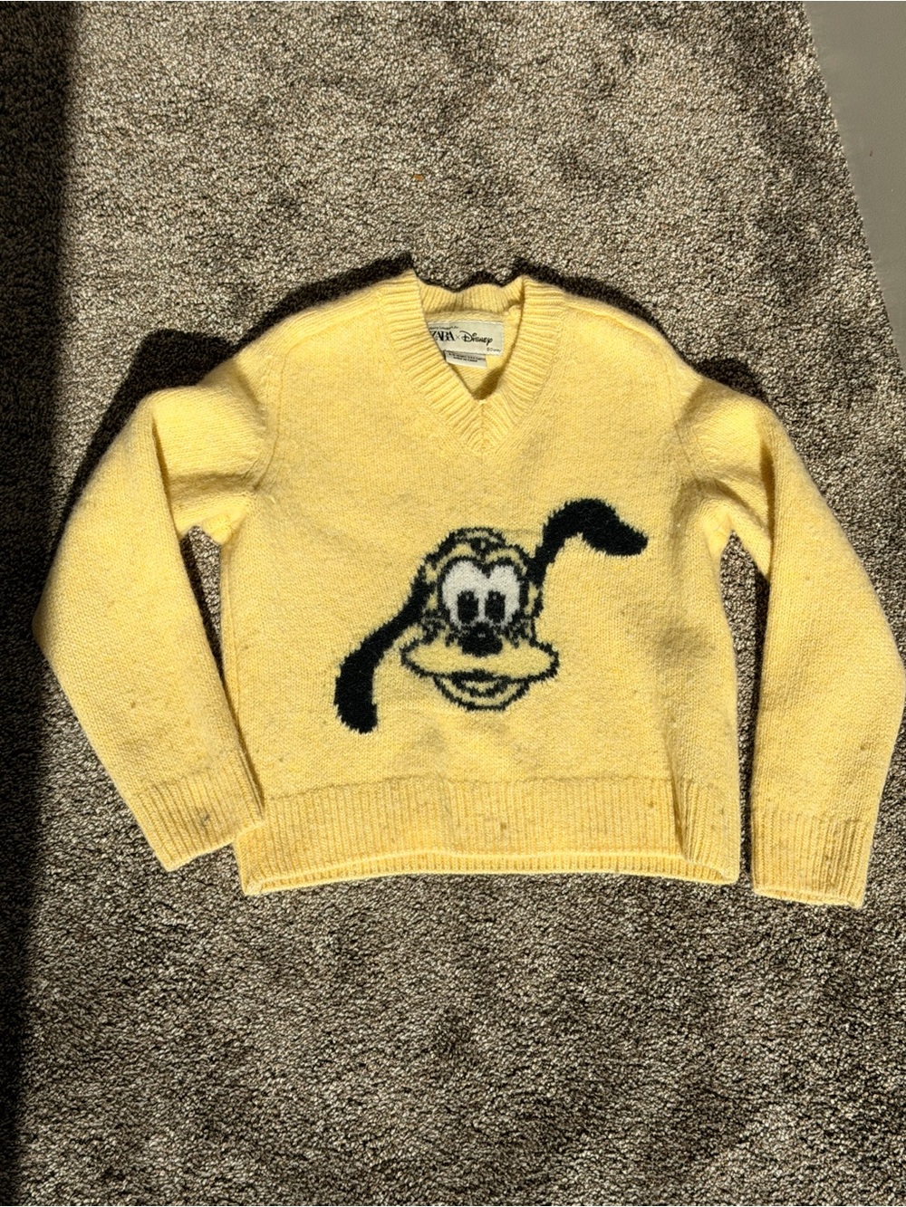 Zara & Disney Yellow V‑Neck Sweater with Pluto Graphic